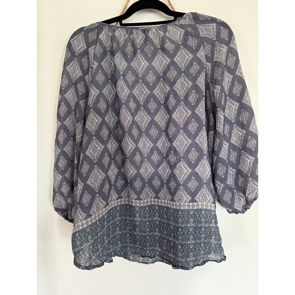 Peasant Style Top with Puffy Long Sleeves Sz L Como Vintage Blue Lightweight - Picture 3 of 3